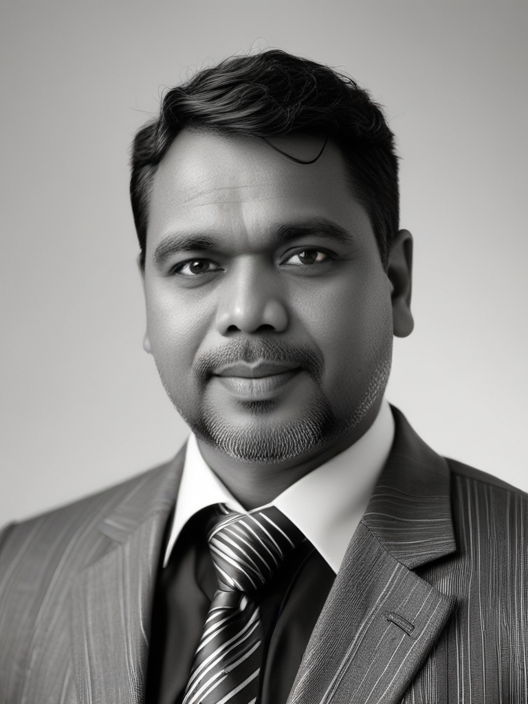 AI Headshot: b&w business headshot of {prompt},only Black and white colors, in a suit, portrait photo, Half-body digital photo , realistic, highly detailed, photorealistic, 8k, looking towards the camera