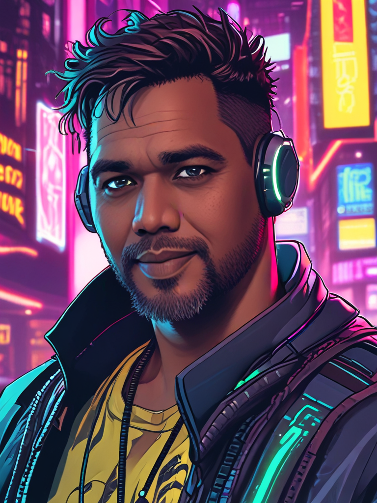 AI Headshot: cyberpunk style of {prompt} , vibes, vibrant,Neon lights, stunningly beautiful, crisp, detailed, sleek, ultramodern, highlights, shadows, high contrast, cinematic, ultra detailed, intricate, professional