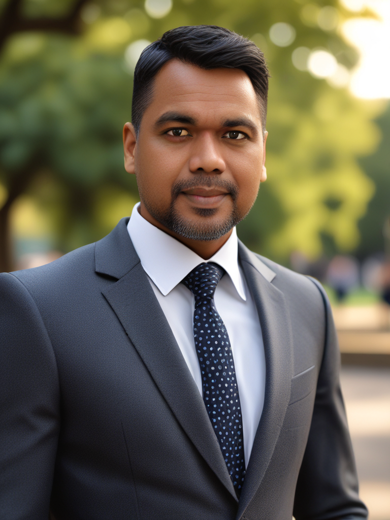 AI Headshot: headshot of {prompt}, park background, in a suit, portrait photo,park background, Half-body digital photo , realistic, highly detailed, photorealistic, 8k, looking towards the camera
